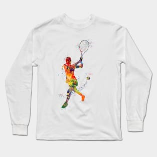 Girl Tennis Player Backhand Shot Watercolor Long Sleeve T-Shirt